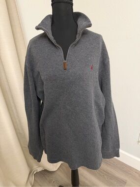 Polo by Ralph Lauren Dark Gray Half-Zip Pullover Sweater with Pink Pony